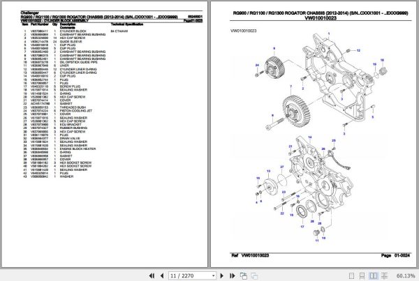 Challenger Rogator RG900 RG1100 RG1300 Chassis Parts Catalog 552450D1 3