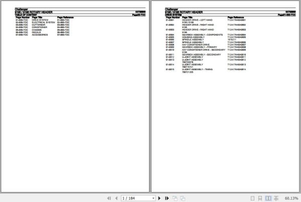 Challenger Rotary Header 9195 9196 Parts Catalog 00738866 1