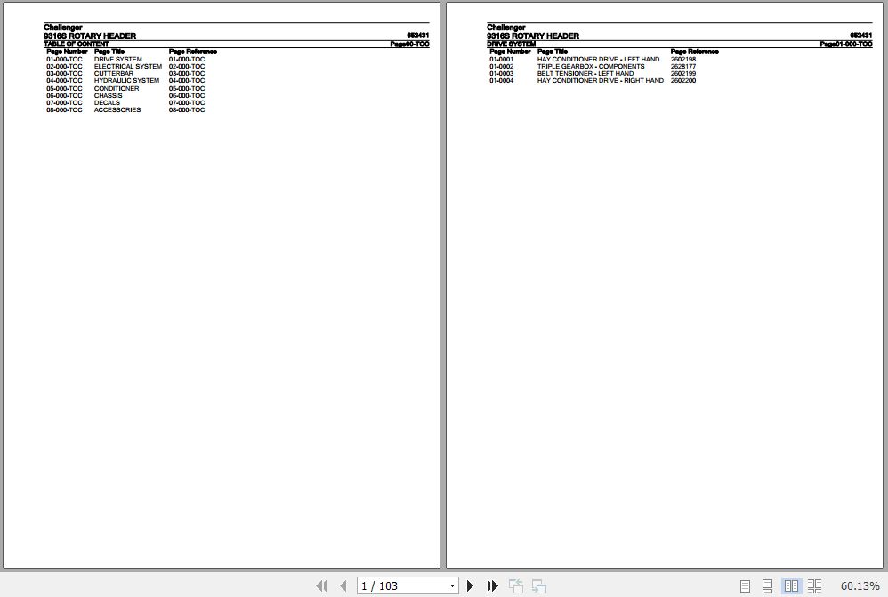 Challenger Rotary Header 9316S Parts Catalog 652431 1