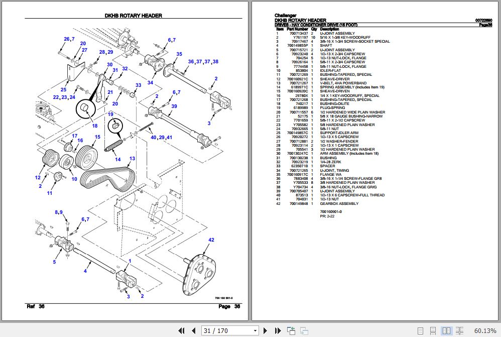 Challenger Rotary Header DKHB Parts Catalog 00722690