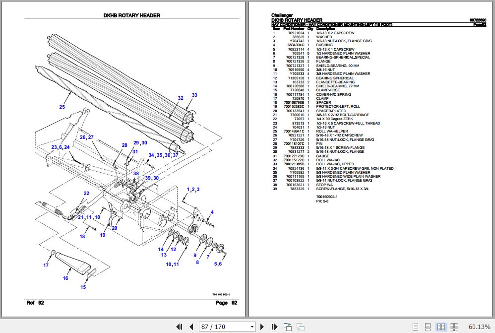 Challenger Rotary Header DKHB Parts Catalog 00722690