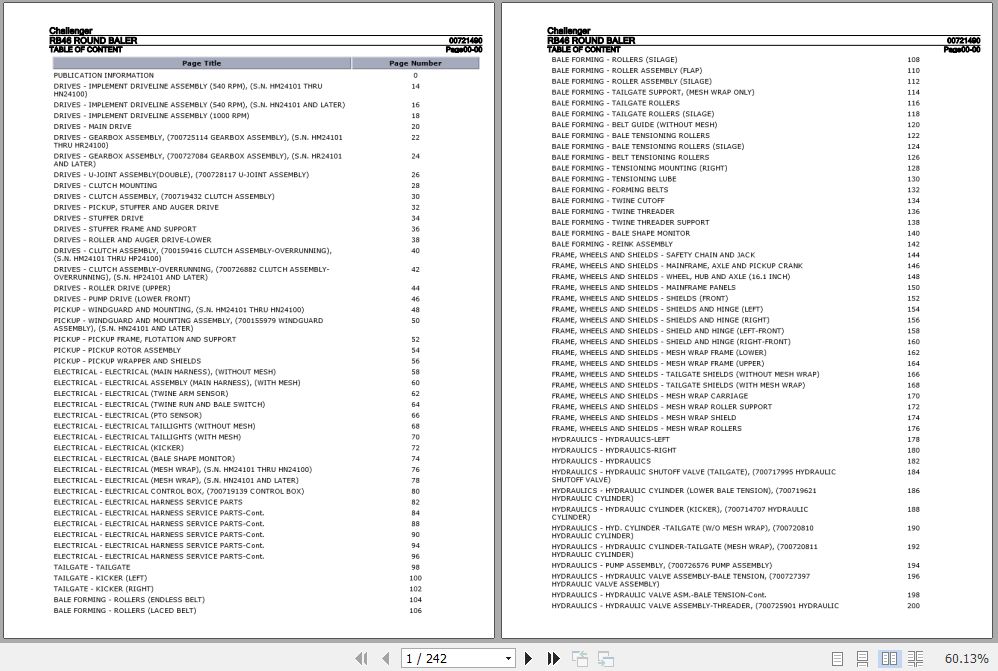 Challenger Round Baler RB46 Parts Catalog 00721490 1