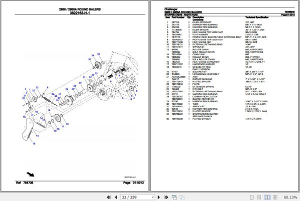 Challenger Round Balers 2956 2956A Parts Catalog 79035940 2