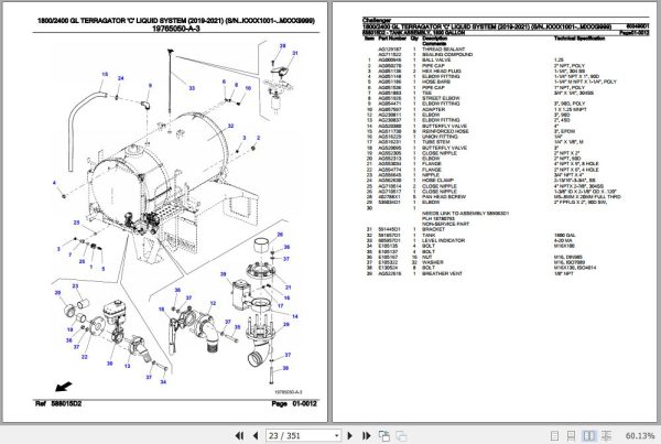 Challenger Terragator 1800 GL 2400 GL C Liquid System Parts Catalog 603490D1 2