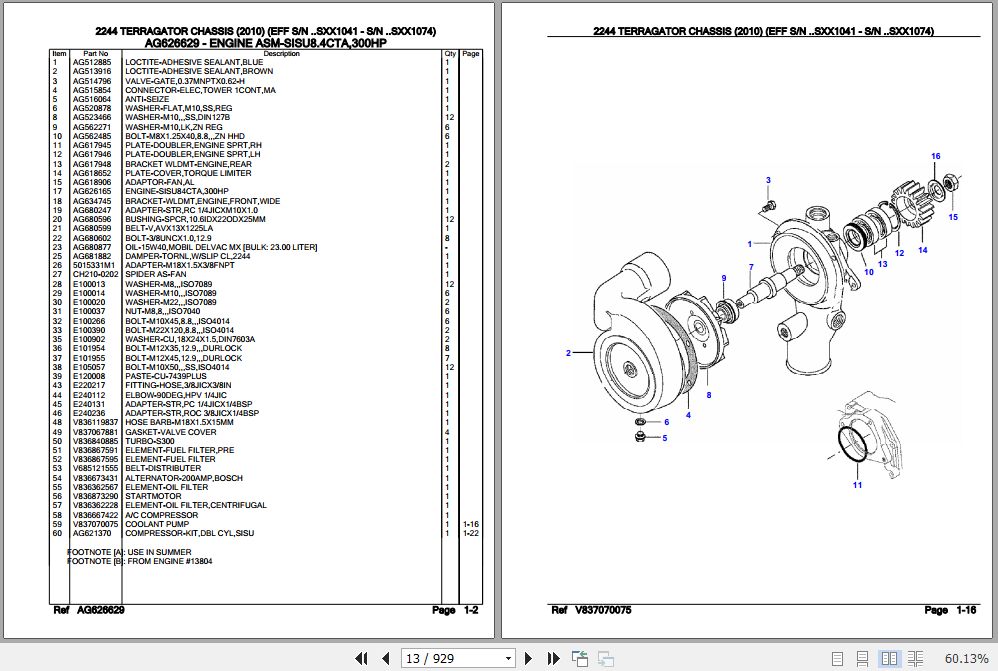 Challenger Terragator 2244 Chassis Parts Catalog AG633436