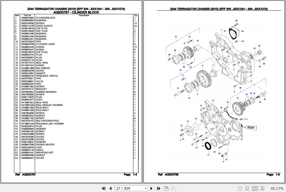 Challenger Terragator 2244 Chassis Parts Catalog AG633436