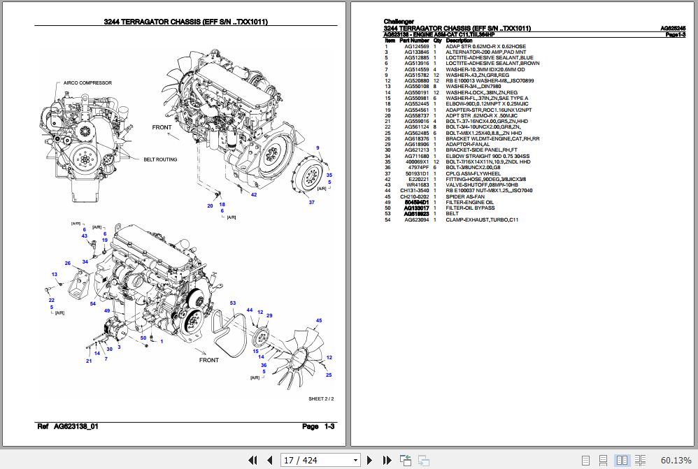 Challenger Terragator 3244 Chassis Parts Catalog AG625245