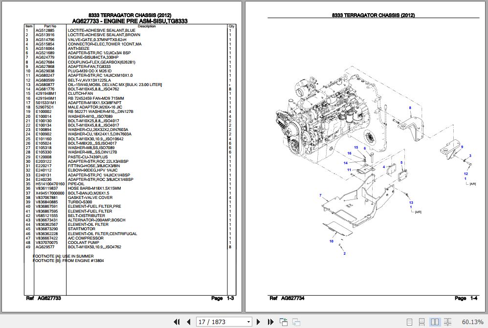 Challenger Terragator 8333 Chassis Parts Catalog AG638695