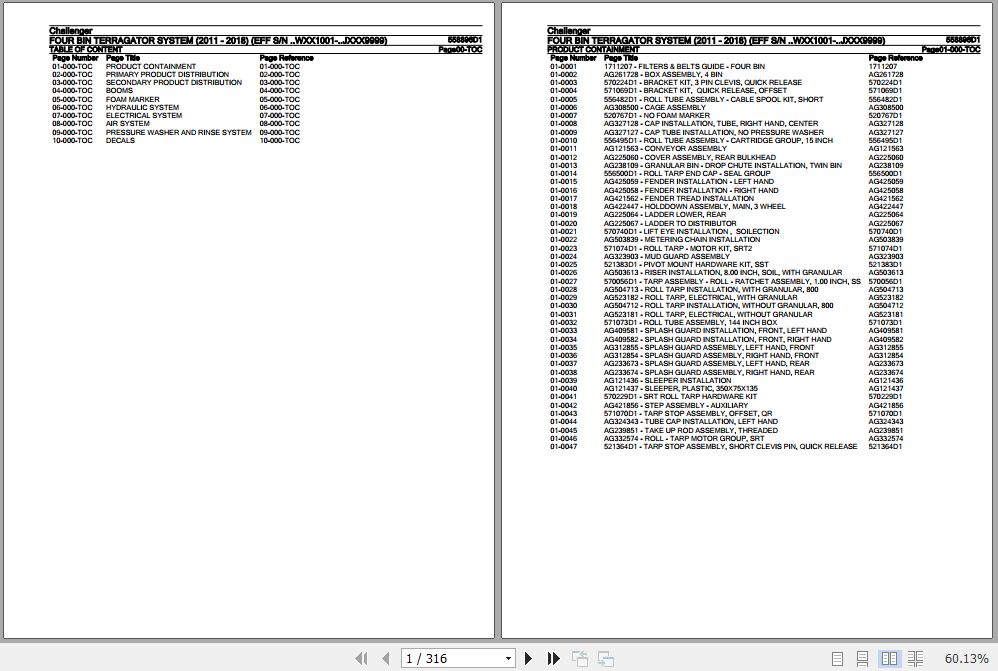 Challenger Terragator Four Bin System Parts Catalog 558896D1 1