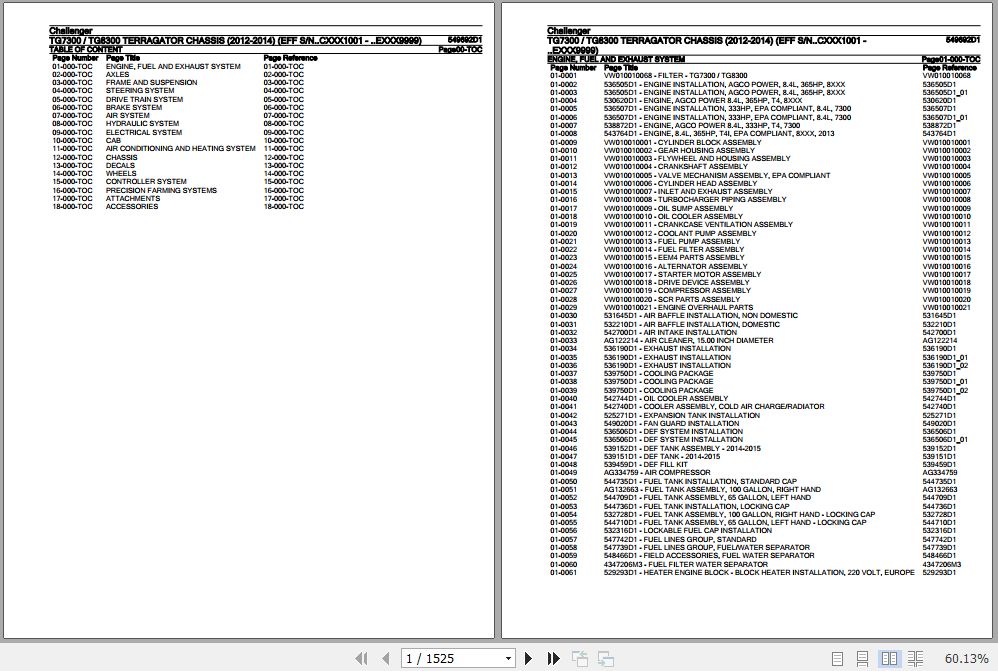 Challenger Terragator TG7300 TG8300 Chassis Parts Catalog 549692D1