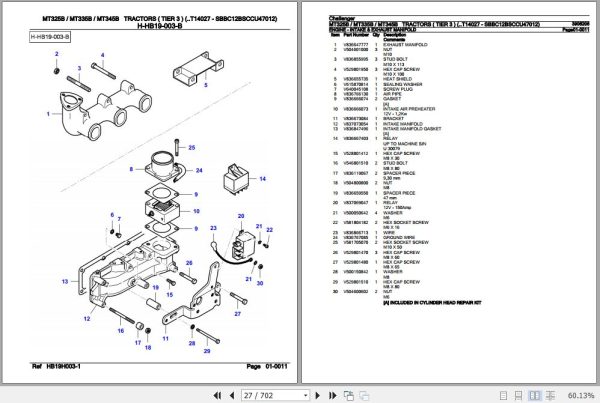 Challenger Tractor MT325B MT335B MT345B Parts Catalog 3906206 3