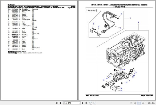 Challenger Tractor MT400 MT500 MT600 Accessories Series Tier 3 Engine Parts Catalog 3906052 2