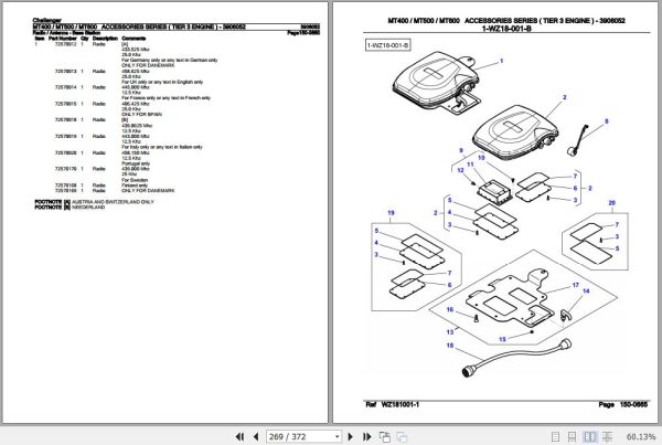 Challenger Tractor MT400 MT500 MT600 Accessories Series Tier 3 Engine Parts Catalog 3906052 3