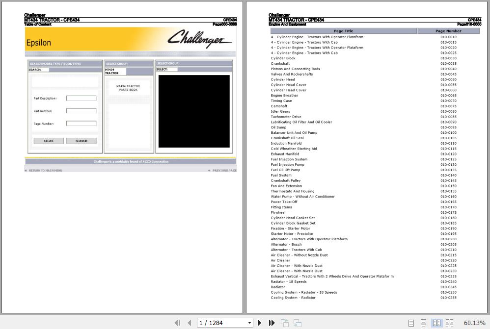 Challenger Tractor MT434 Parts Catalog CPE434 1