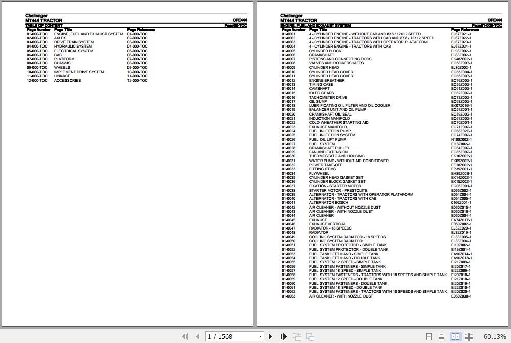 Challenger Tractor MT444 Parts Catalog CPE444 1