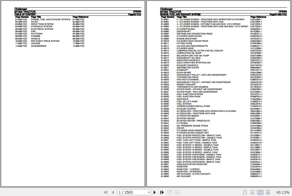 Challenger Tractor MT454 Parts Catalog CPE454 1