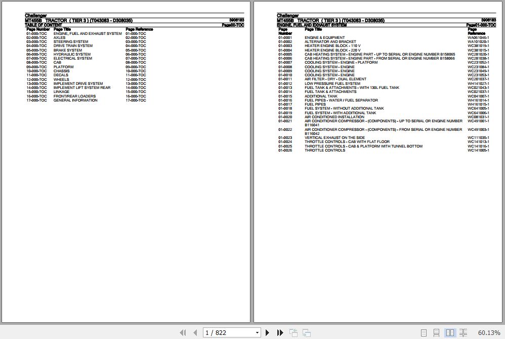 Challenger Tractor MT455B Parts Catalog 3906183 1