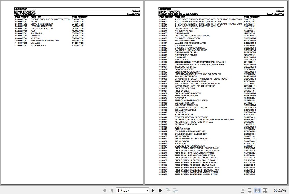 Challenger Tractor MT464 Parts Catalog CPE464 1