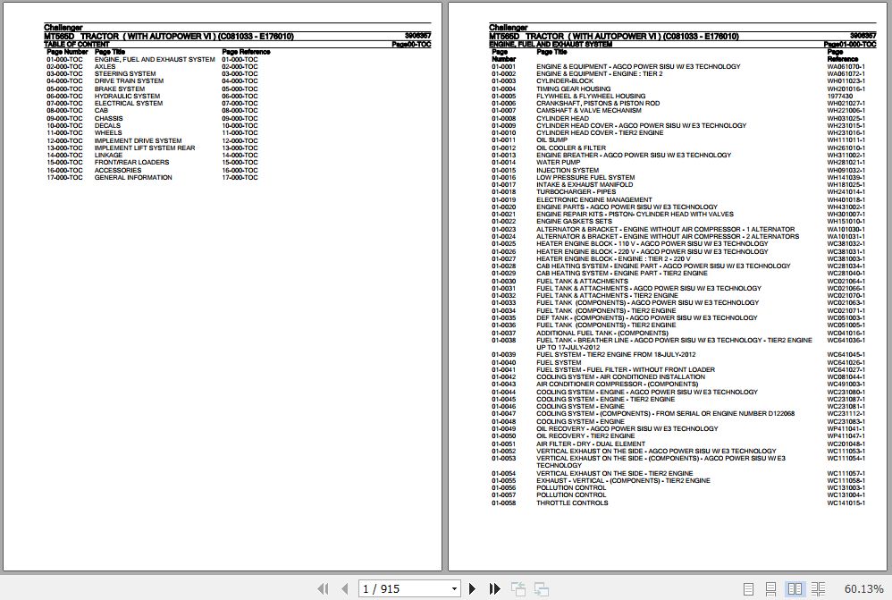 Challenger Tractor MT565D Parts Catalog 3906357 1