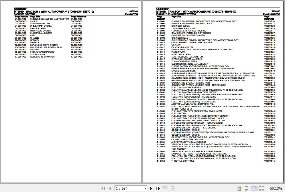 Challenger Tractor MT595D Parts Catalog 3906360 1
