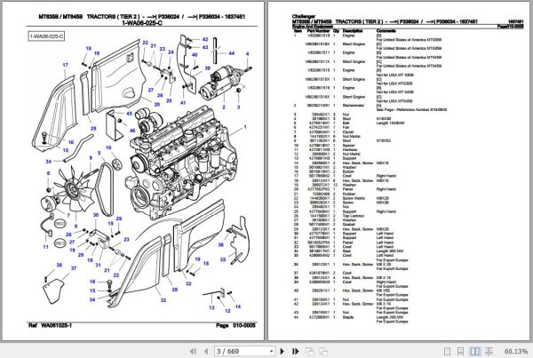Challenger Tractor MT635B MT645B Parts Catalog 1637451 2