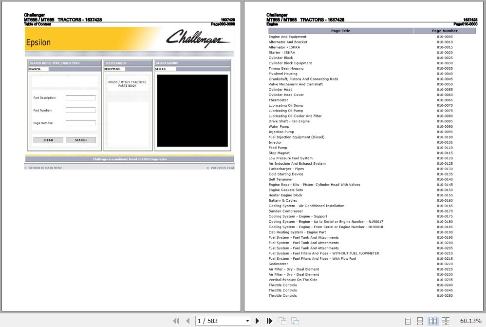 Challenger Tractor MT655 MT665 Parts Catalog 1637428 1