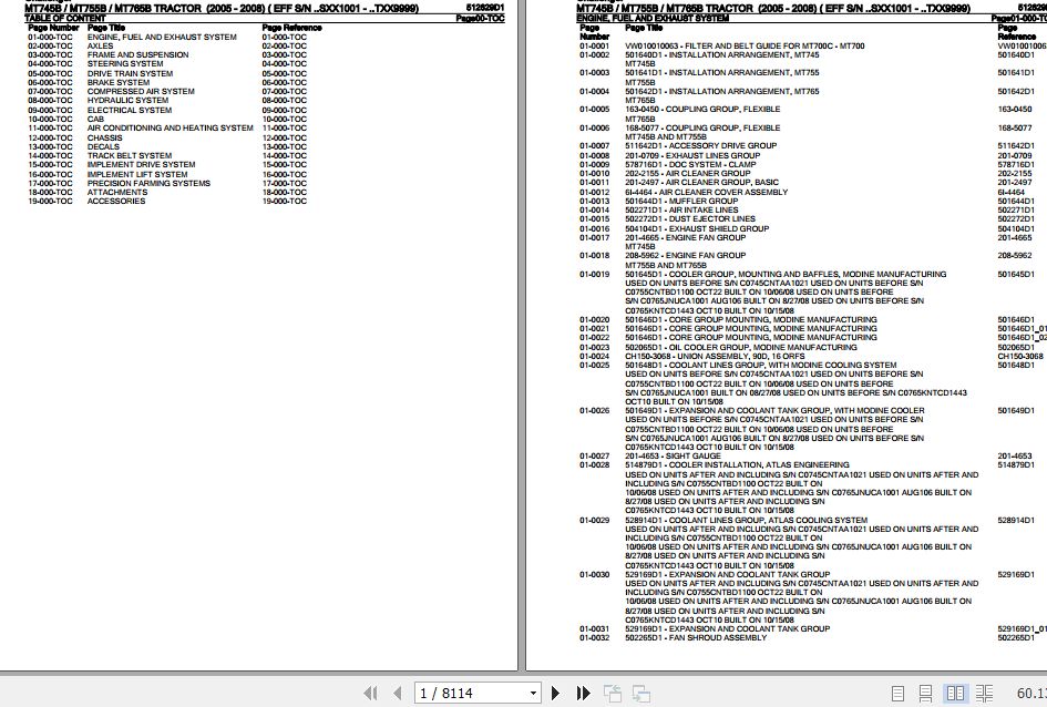 Challenger Tractor MT745B MT755B MT765B Parts Catalog 512629D1 1