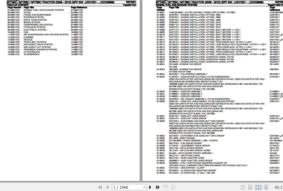 Challenger Tractor MT745C MT755C MT765C Parts Catalog 526162D1 1