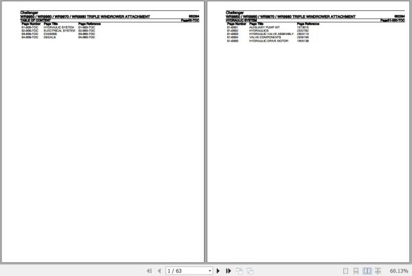 Challenger Triple Windrower Attachment WR9950 WR9960 WR9970 WR9980 Parts Catalog 652294 1