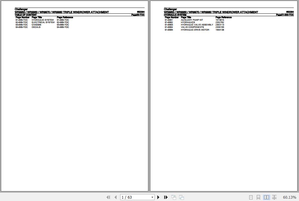 Challenger Triple Windrower Attachment WR9950 WR9960 WR9970 WR9980 Parts Catalog 652294 1