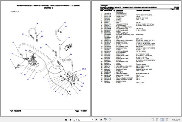 Challenger Triple Windrower Attachment WR9950 WR9960 WR9970 WR9980 Parts Catalog 652294 2