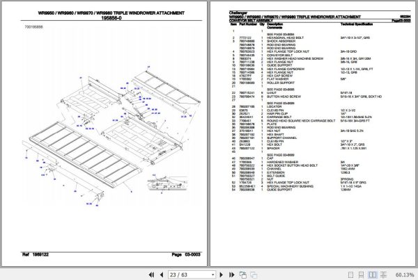 Challenger Triple Windrower Attachment WR9950 WR9960 WR9970 WR9980 Parts Catalog 652294 3