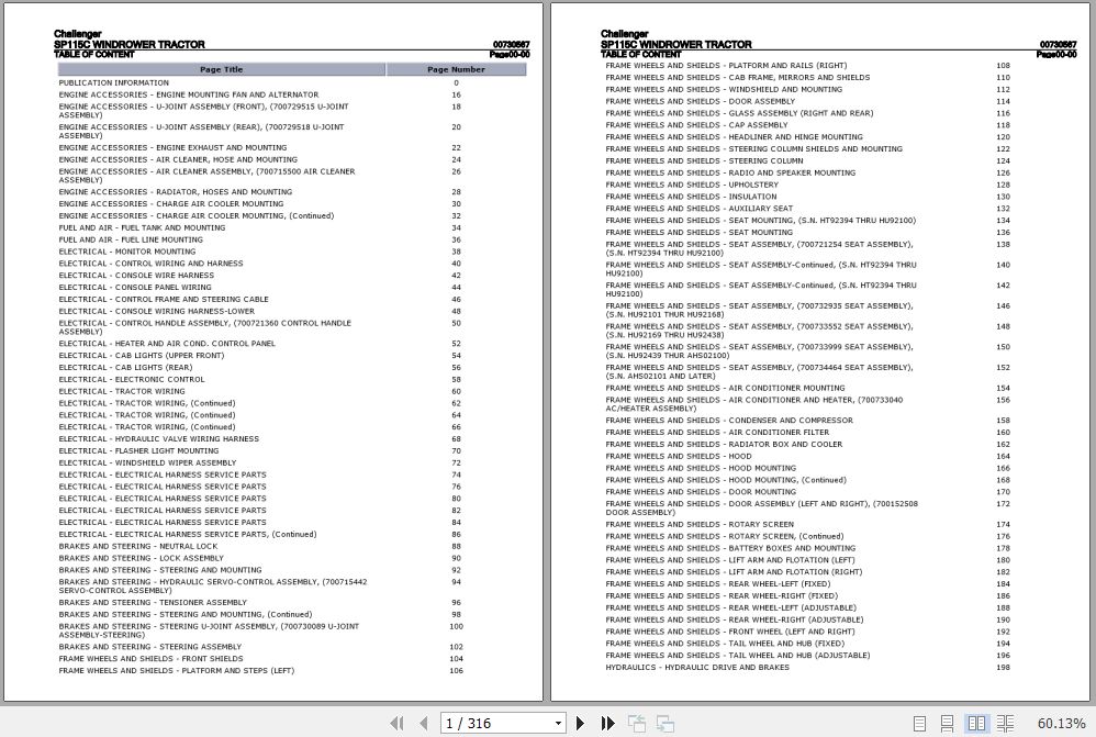 Challenger Windrower Tractor SP115C Parts Catalog 00730567 1