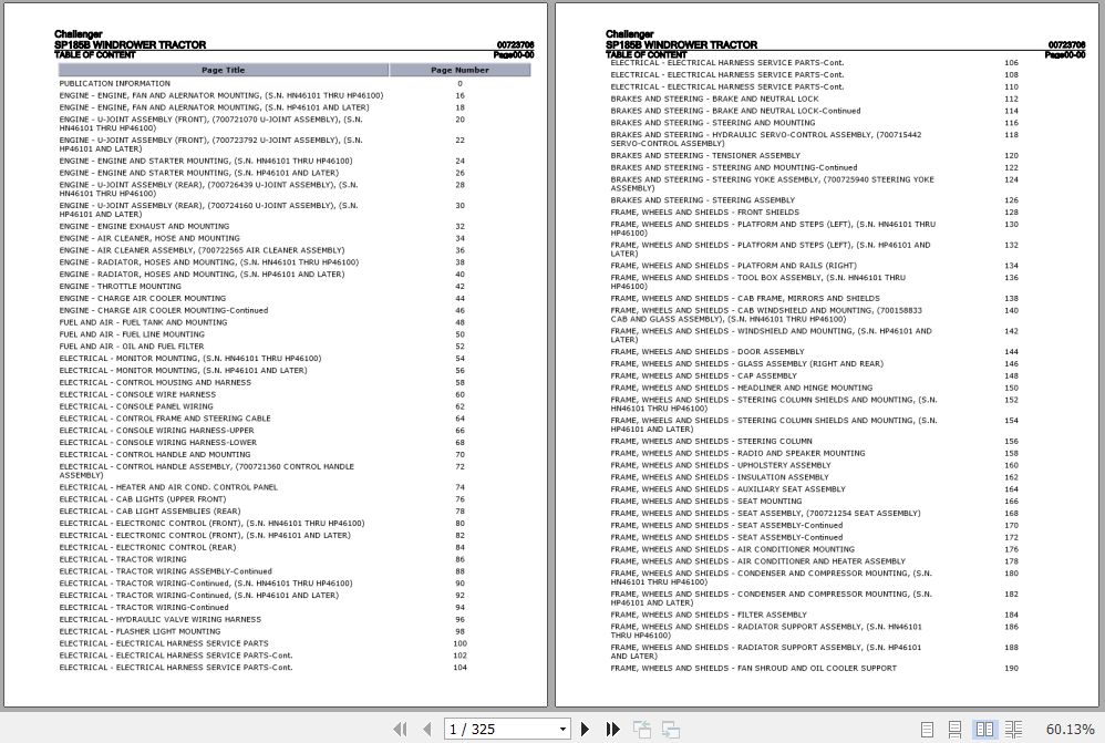 Challenger Windrower Tractor SP185B Parts Catalog 00723706 1