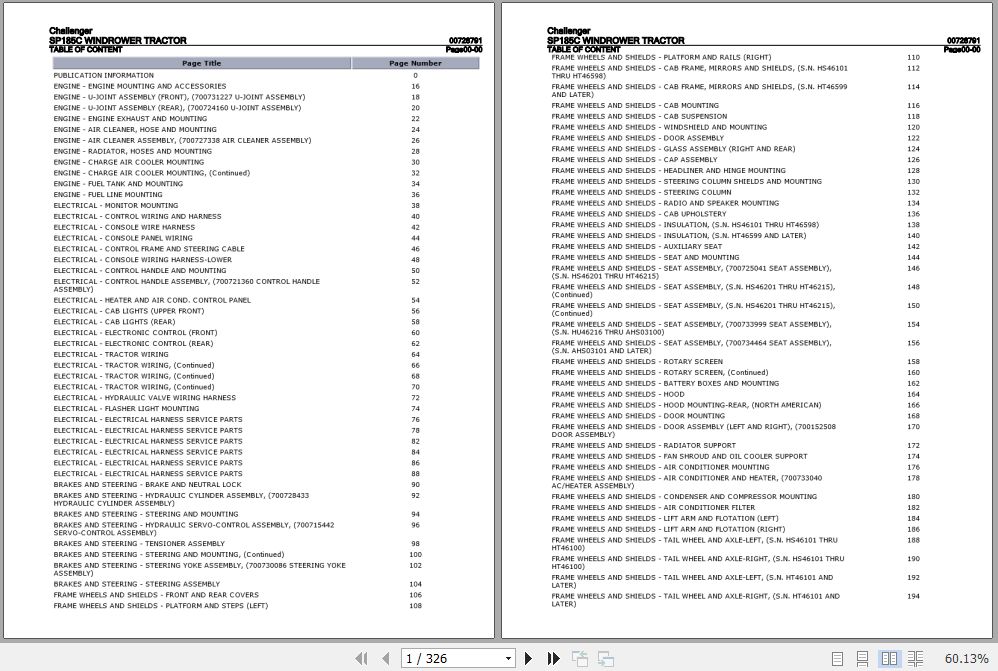 Challenger Windrower Tractor SP185C Parts Catalog 00728791 1