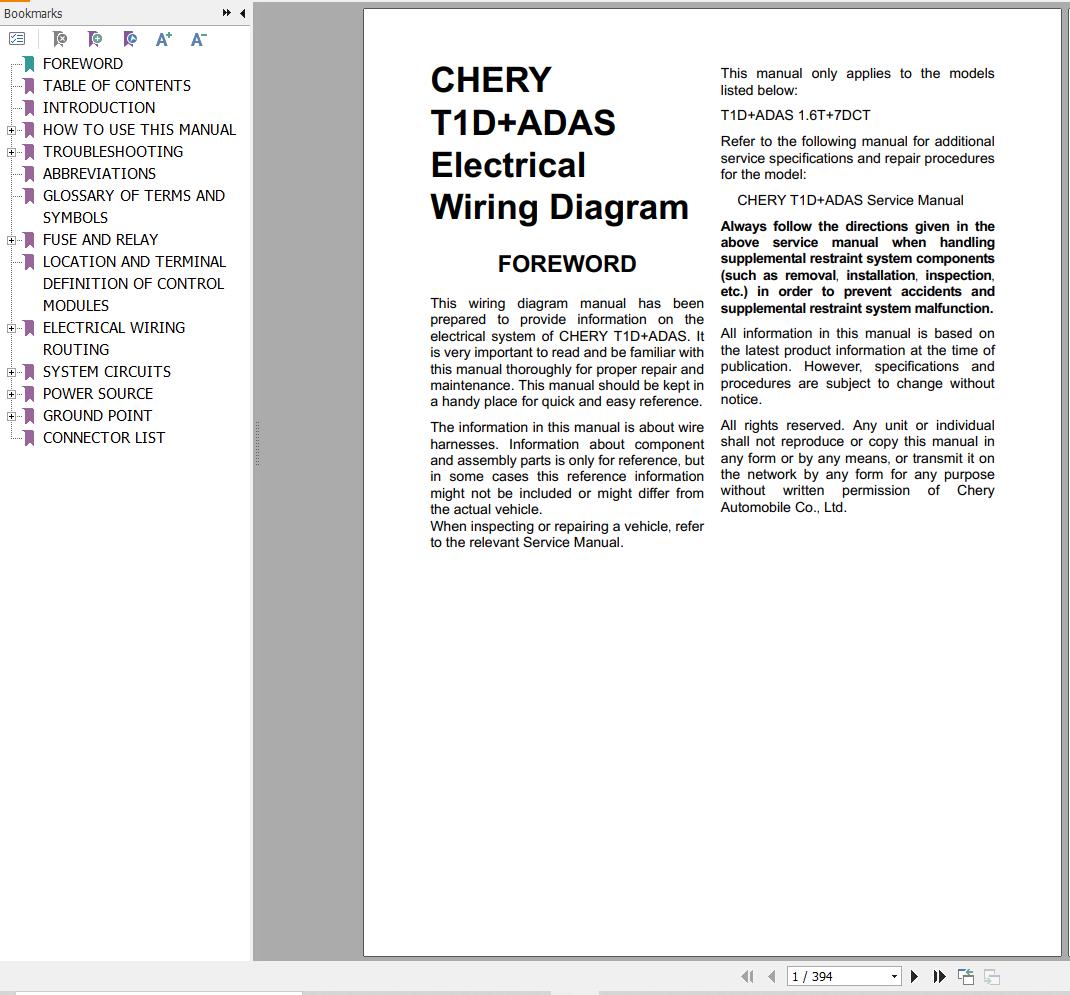 Chery T1DADAS 2020 Electric Diagrams 1