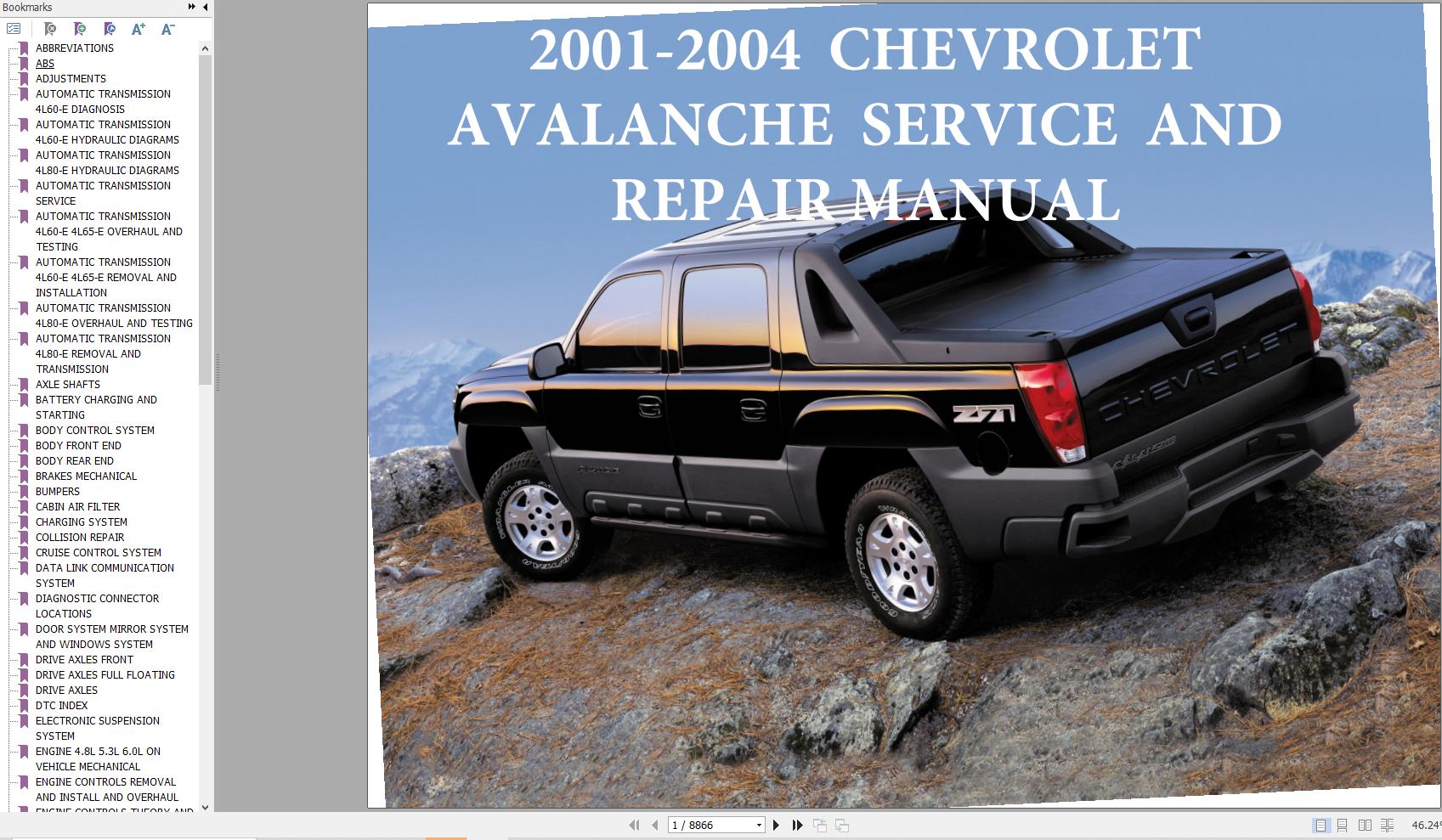Chevrolet Avalanche 2001 2004 Service Repair Manual 1