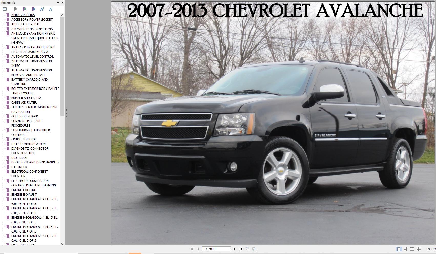 Chevrolet Avalanche 2007 2013 Service Repair Manual 1