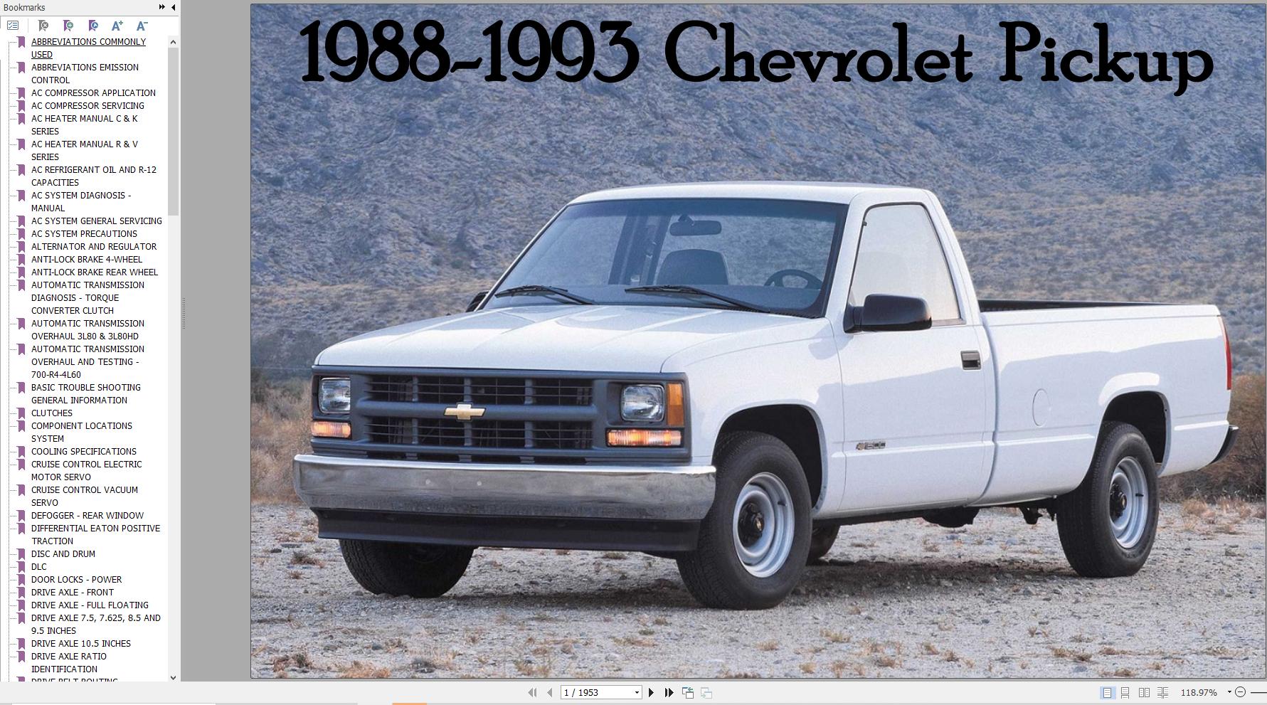Chevrolet CK Pickup 1988 1993 Service Repair Manual 1