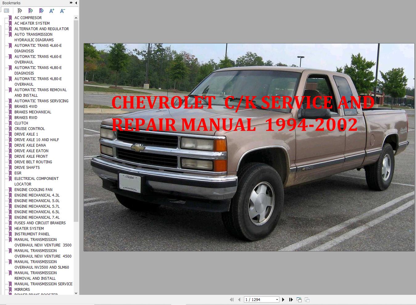 Chevrolet CK Pickup 1994 2002 Service Repair Manual 1