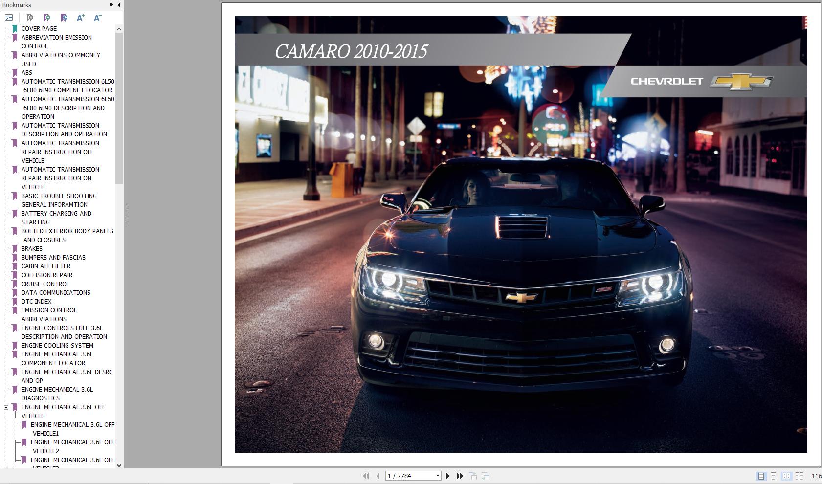 Chevrolet Camaro Original 2010 2015 Service Repair Manual 1