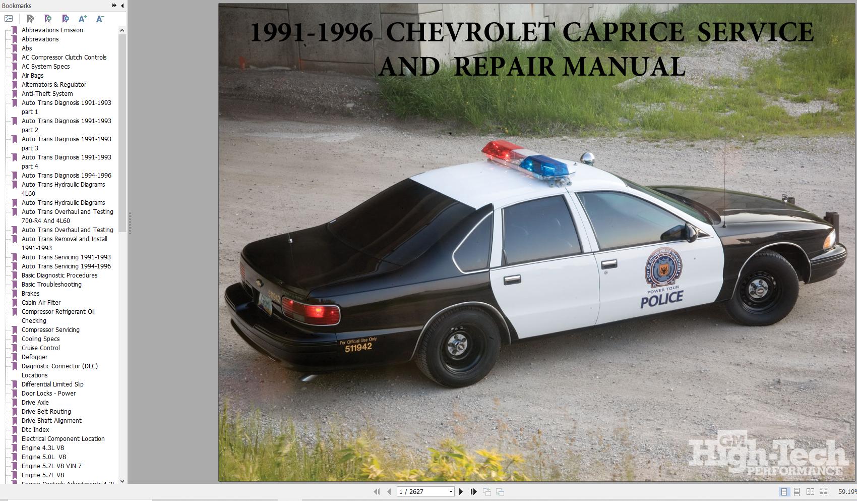 Chevrolet Caprice 1991 1996 Service Repair Manual 1