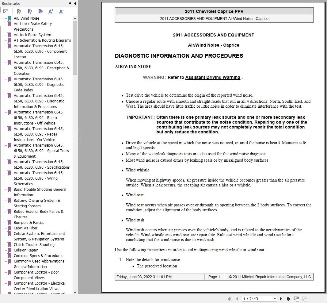 Chevrolet Caprice 2011 Service Repair Manual 1