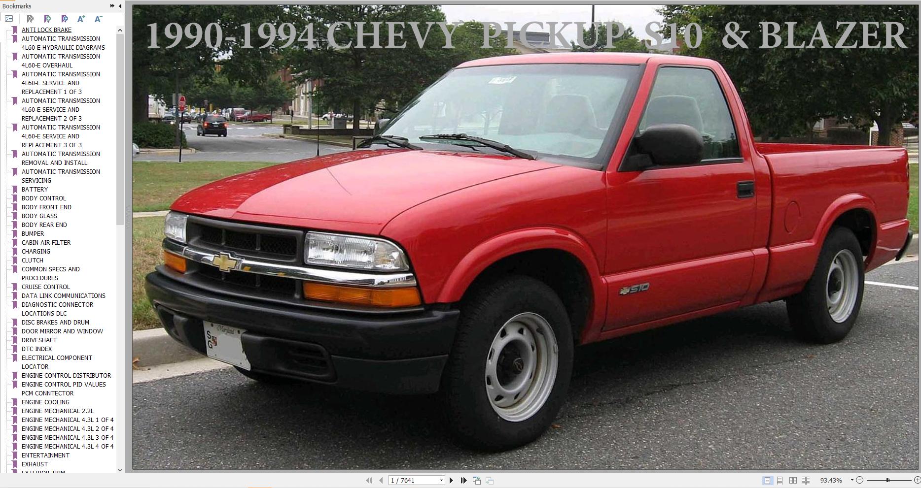Chevrolet Chevy Pickup S10 Blaze 1990 1994 Service Repair Manual 1