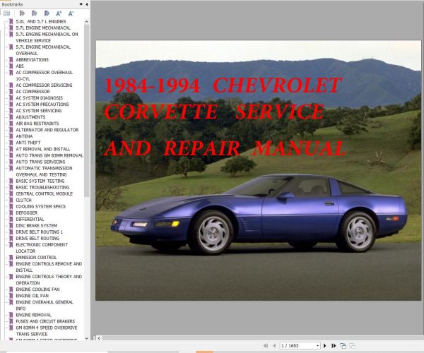 Chevrolet Corvette 1984 1994 Service Repair Manual 1