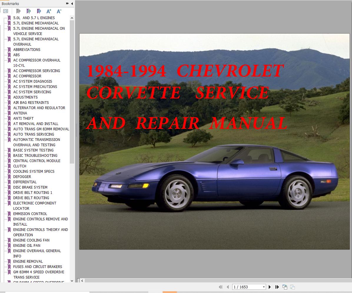 Chevrolet Corvette 1984 1994 Service Repair Manual 1