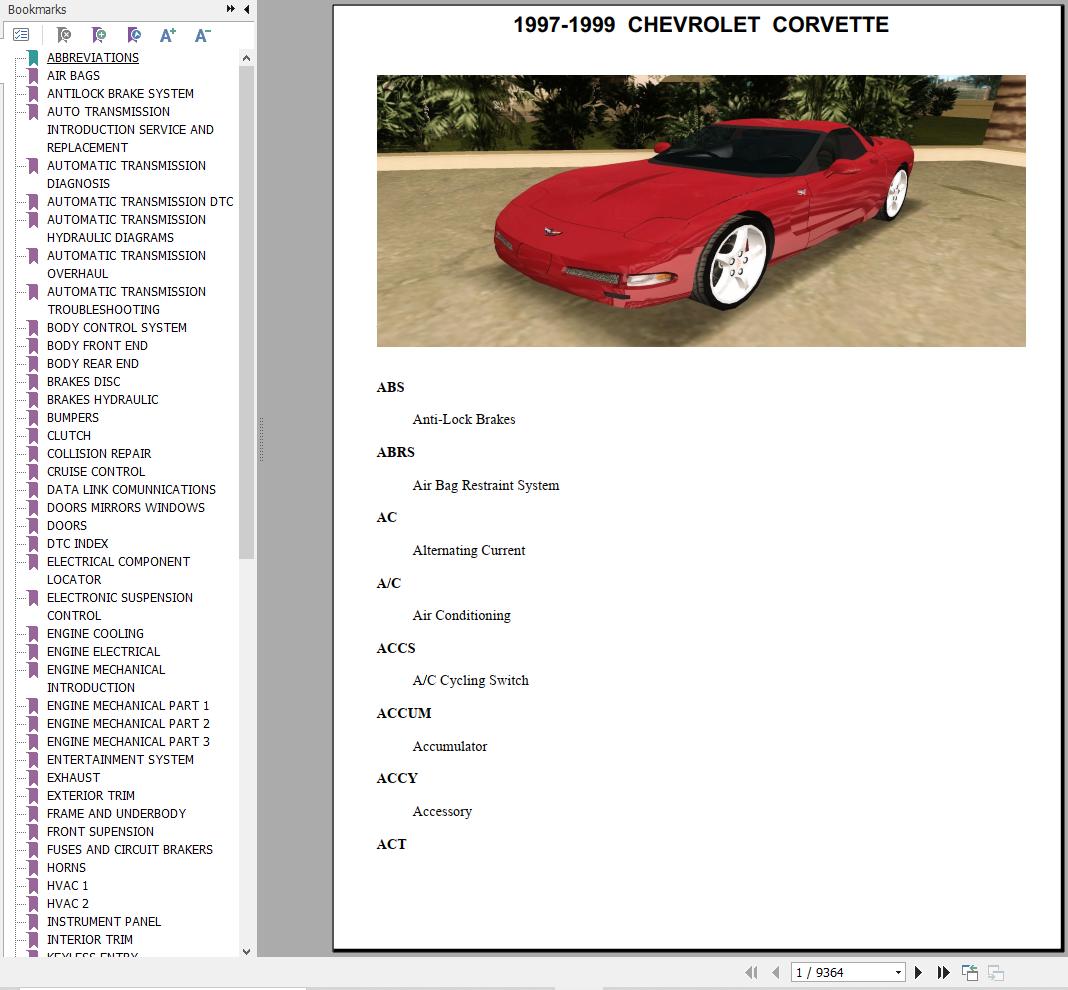 Chevrolet Corvette C5 1997 1999 Service Repair Manual 1