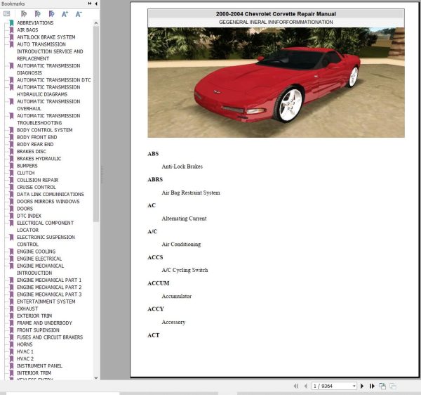 Chevrolet Corvette C5 2000 2004 Service Repair Manual 1