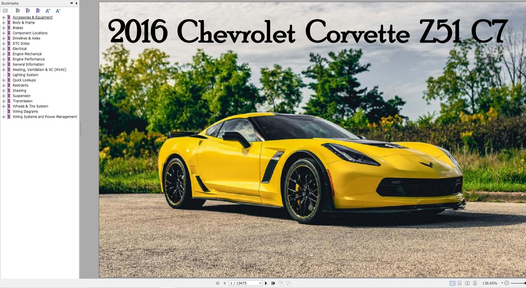 Chevrolet Corvette Z51 C7 2016 Service Repair Manual 1