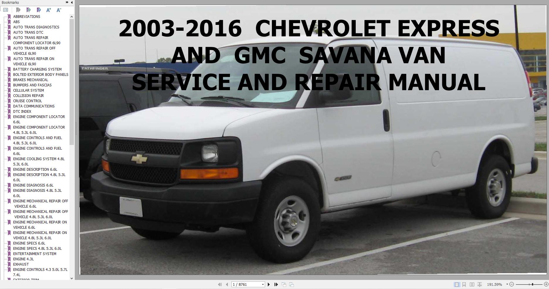 Chevrolet Express GMC Savana Van 2003 2016 Service Repair Manual 1